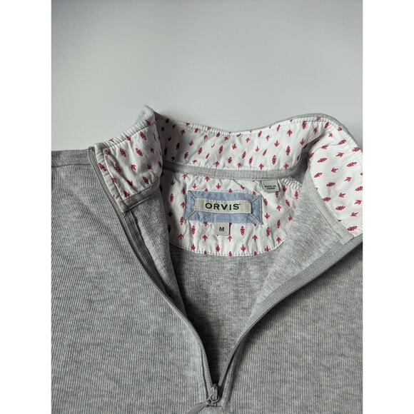 Orvis Woman's Quarter Zip Size Medium Grey Cotton Blend Fold Up Sleeve - Picture 3 of 6